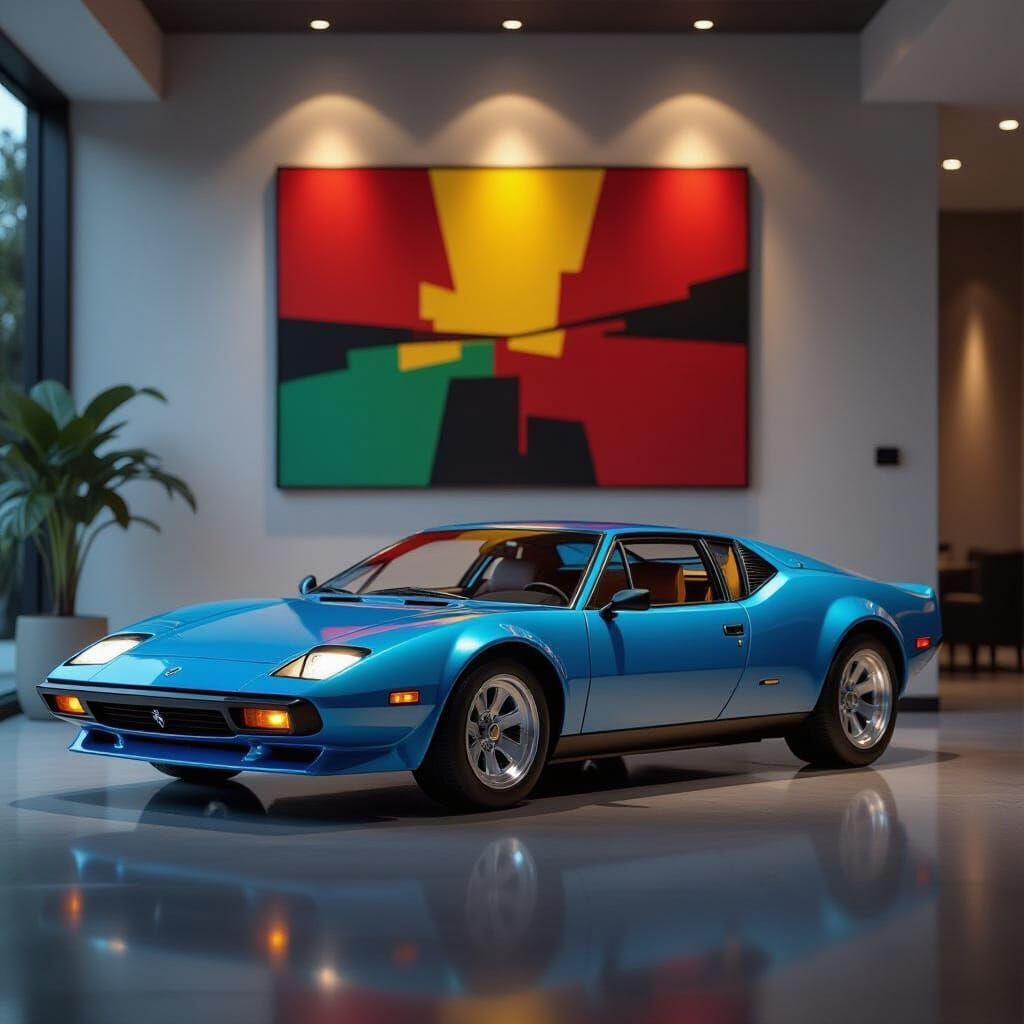 Blue De Tomaso Pantera in Luxury Living Room