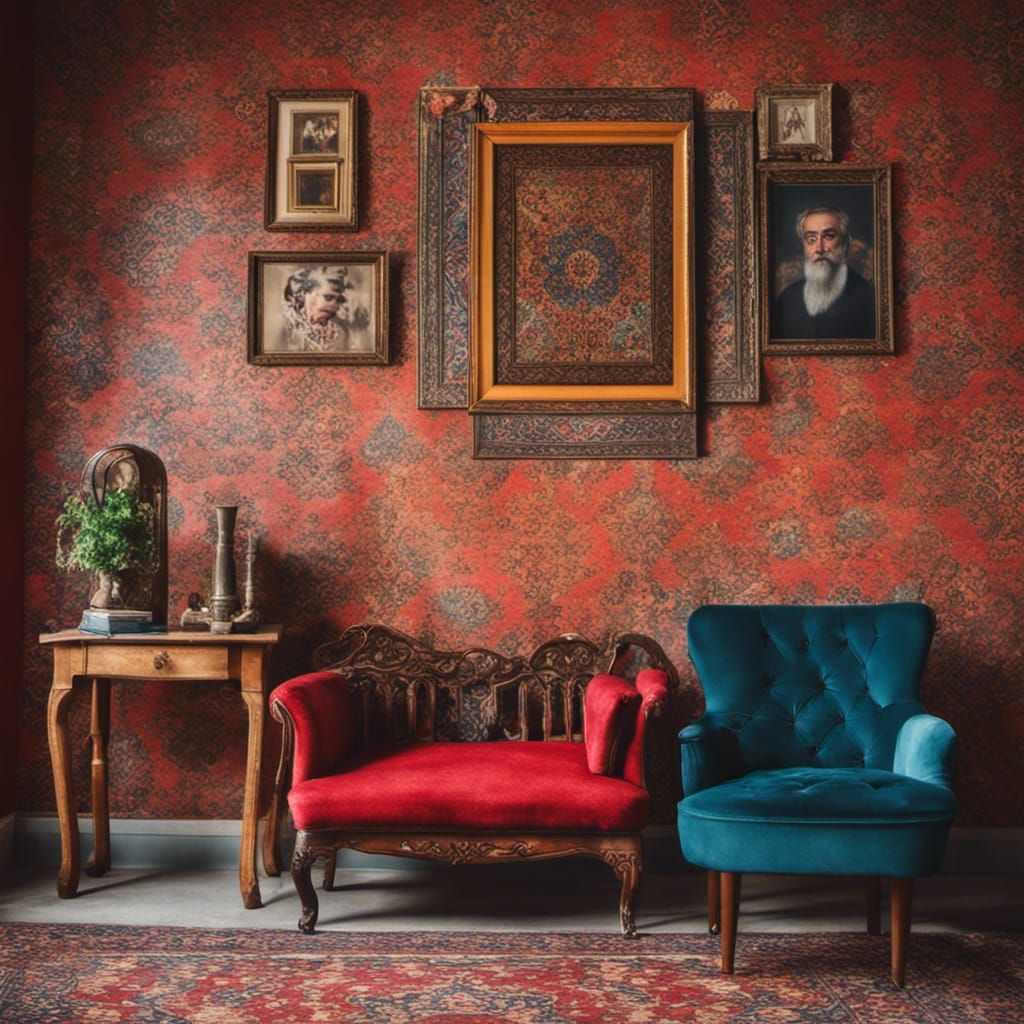 Colorful Room with Red Couch and Iranian Carpet