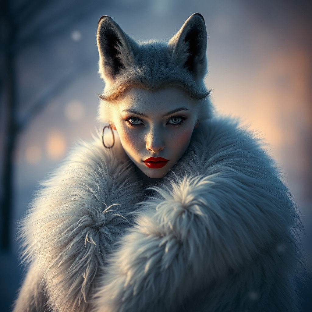 Kitsune Woman in Winter Wonderland Photograph