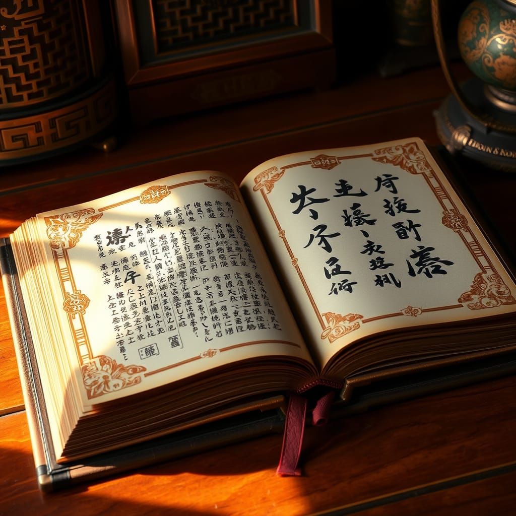 Vintage Book with Chinese and English Calligraphy