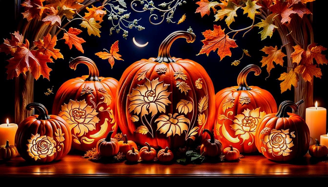 Floral Pumpkin Table Setting in 3D Rendering