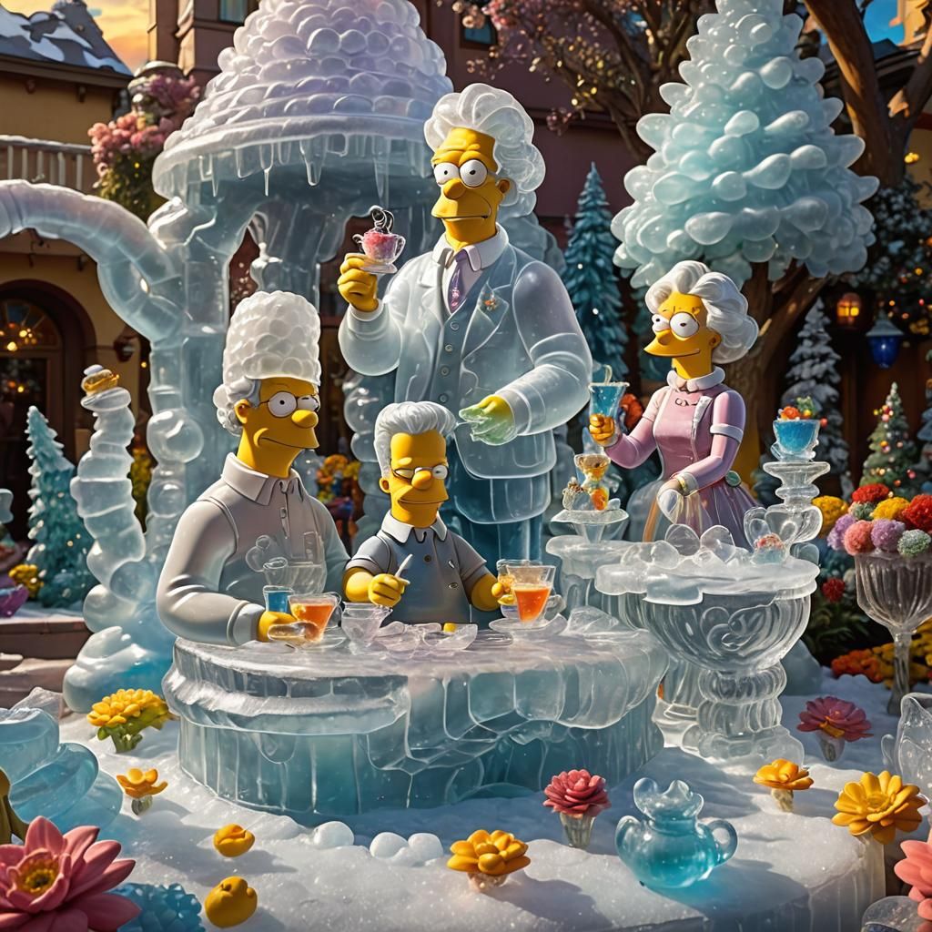 The ice sculpture of The Simpsons' Family is in Wonderland:20.0x.