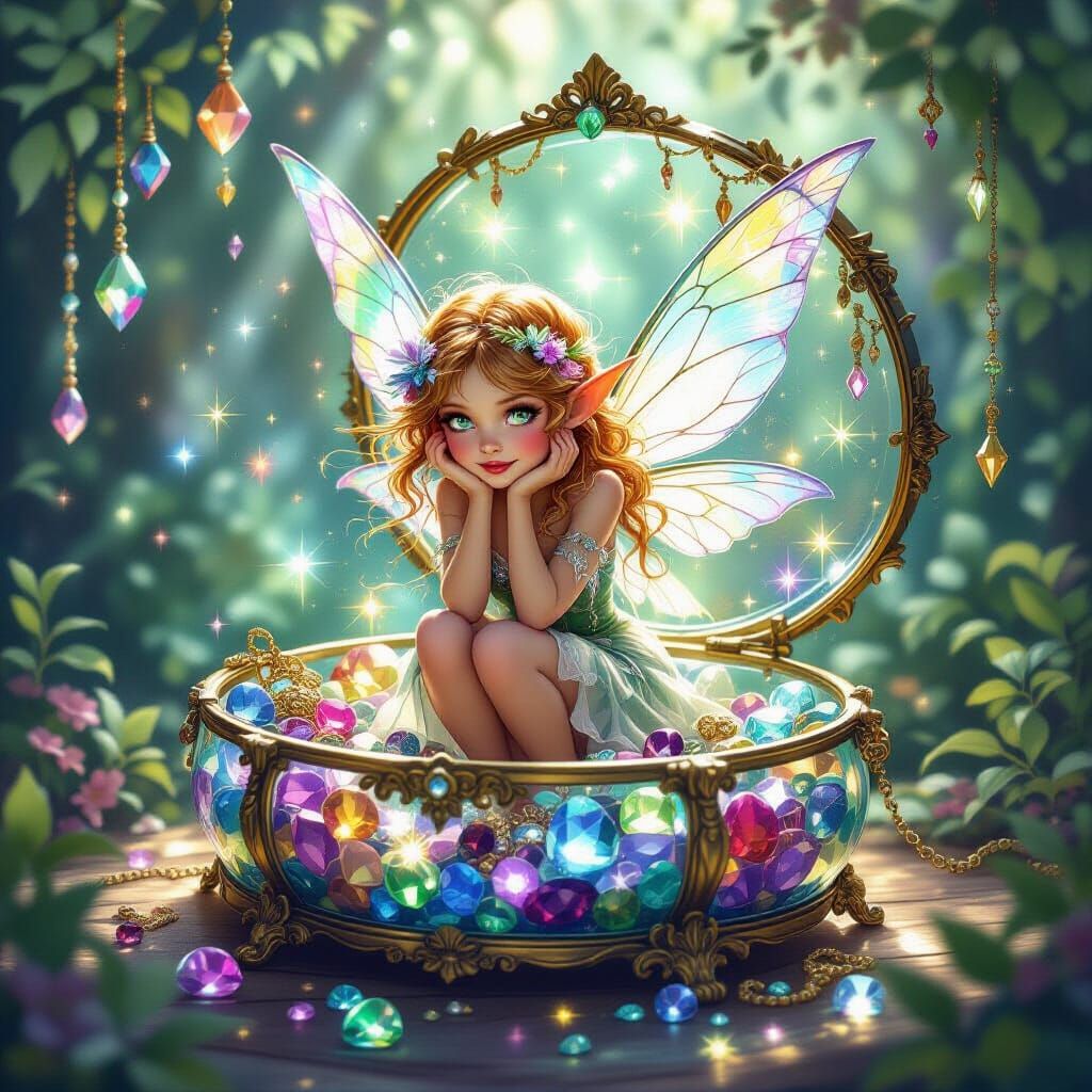 Pixie in Glass Jewelry Box with Refracted Light