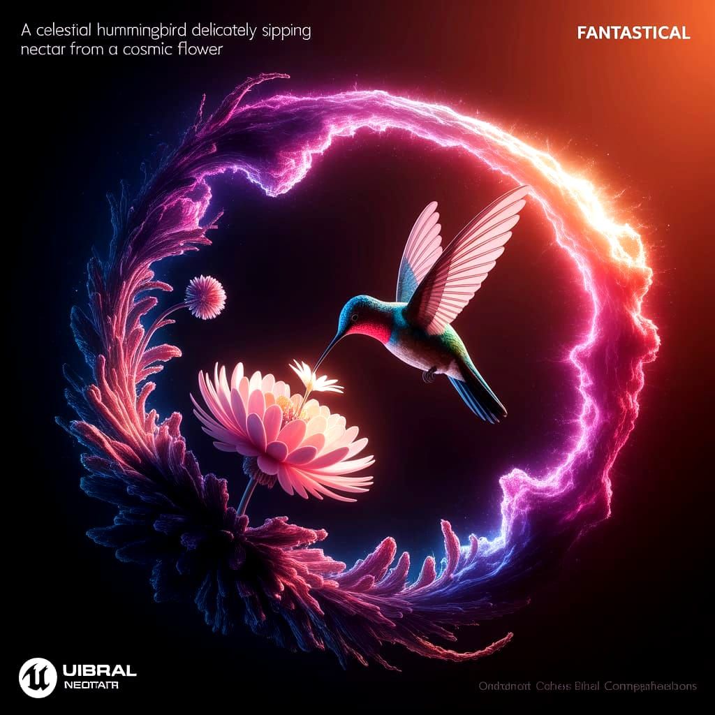 Celestial Hummingbird Sipping Nectar: Cosmic Digital Art