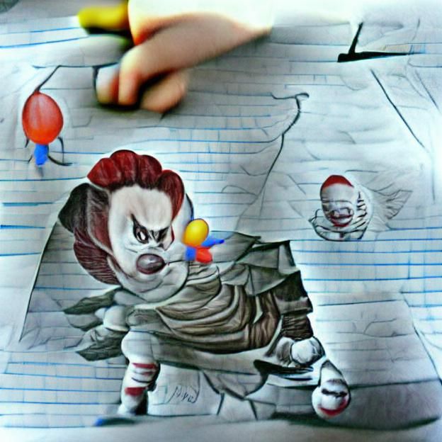 Pennywise Clown in Childlike Drawing Style