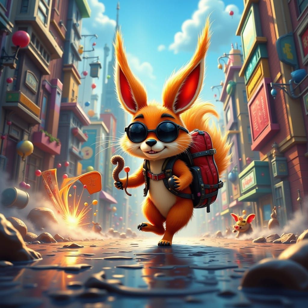 Squirrel City Adventure in Animated Movie Style