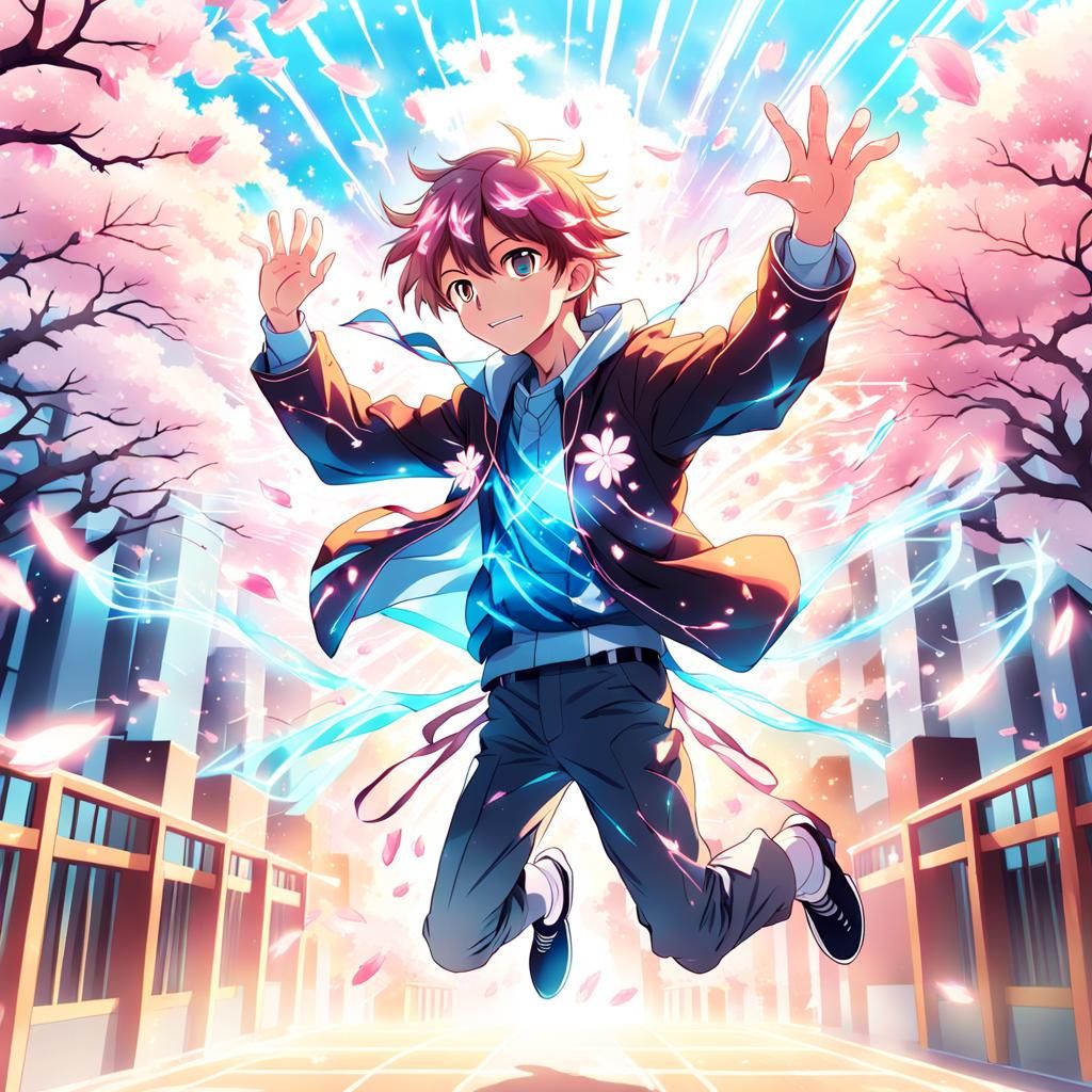 Anime Boy Student with Magic Powers Illustration