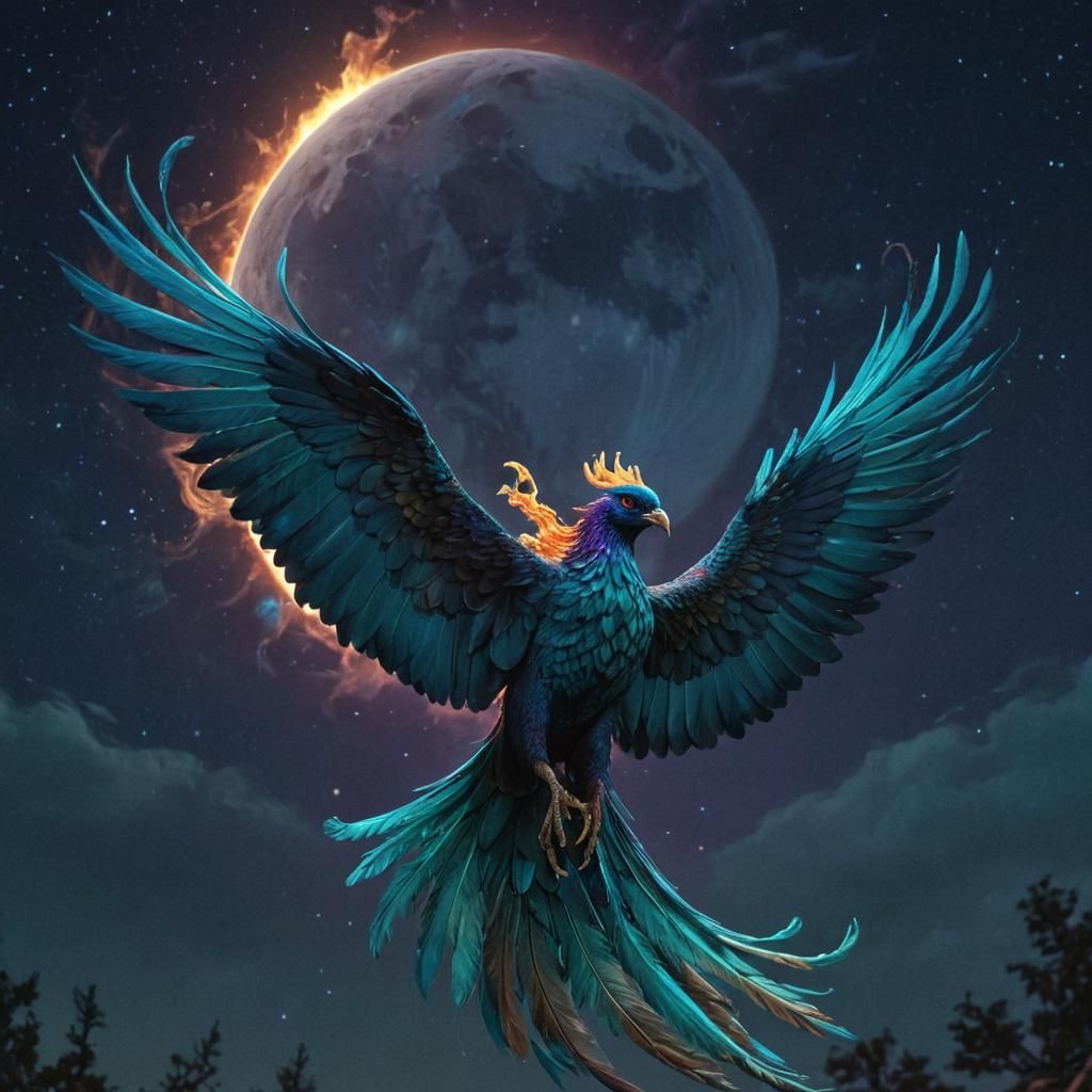 Turquoise Phoenix Casting Flame: Fantasy Concept Art