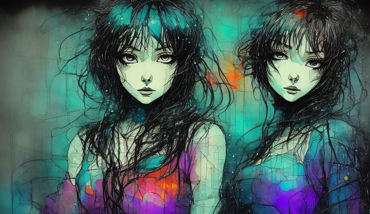 Android in Rain on Neon Rooftop: Retro Anime