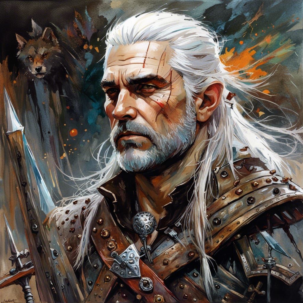 Geralt of Rivia: Detailed Dark Fantasy Portrait