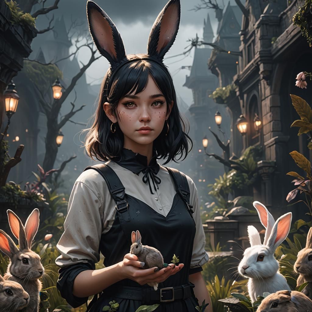 Girl with Bunny Ears: Detailed Fantasy Art