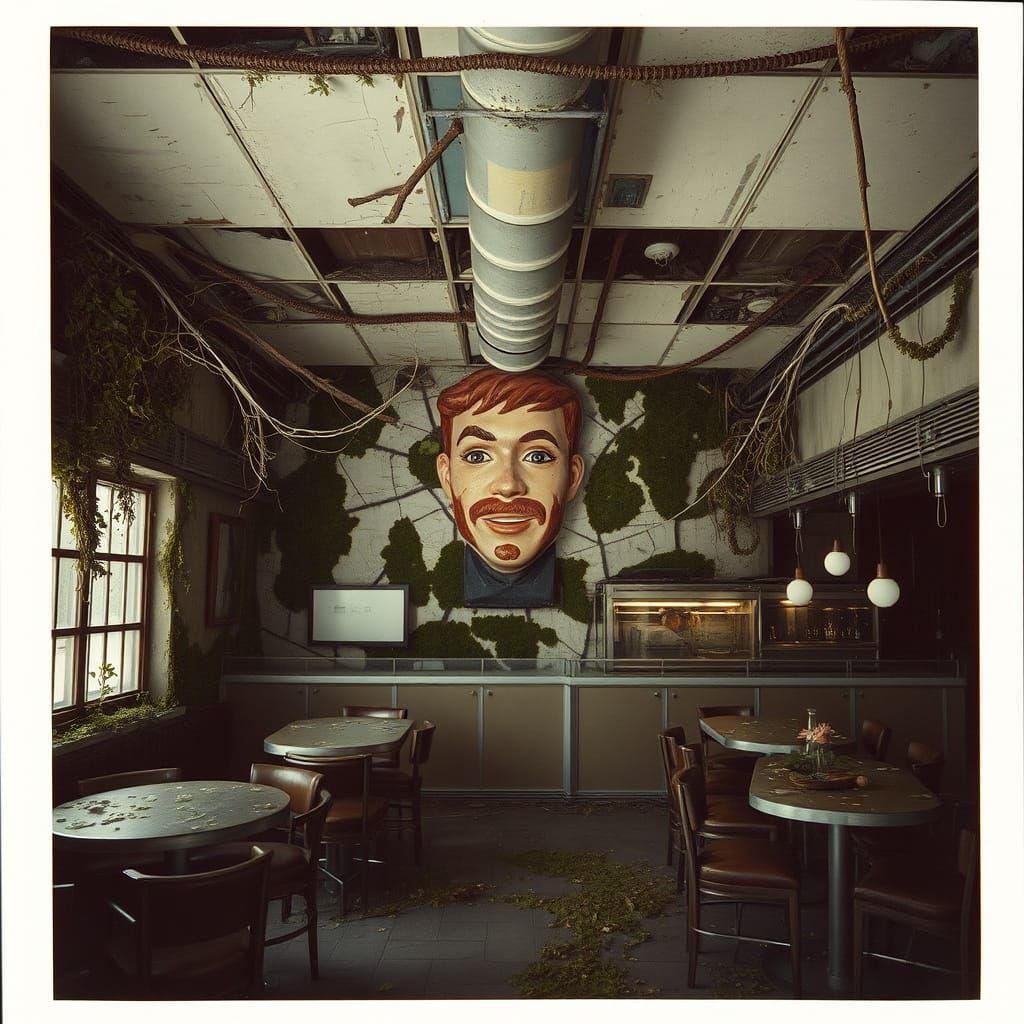 Abandoned Industrial Diner with Giant Pizza Statue