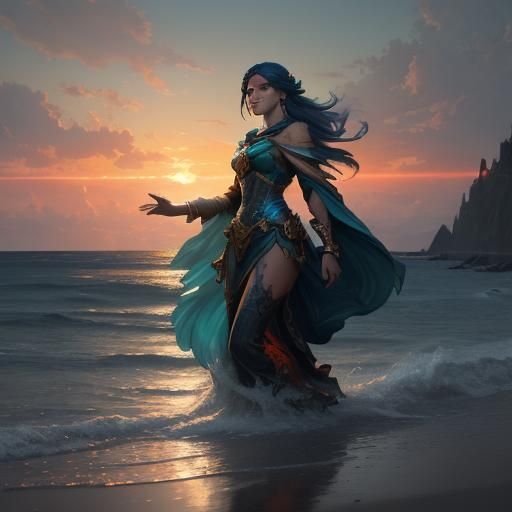 Hyperdetailed Dusk Seascape in Art Nouveau Style