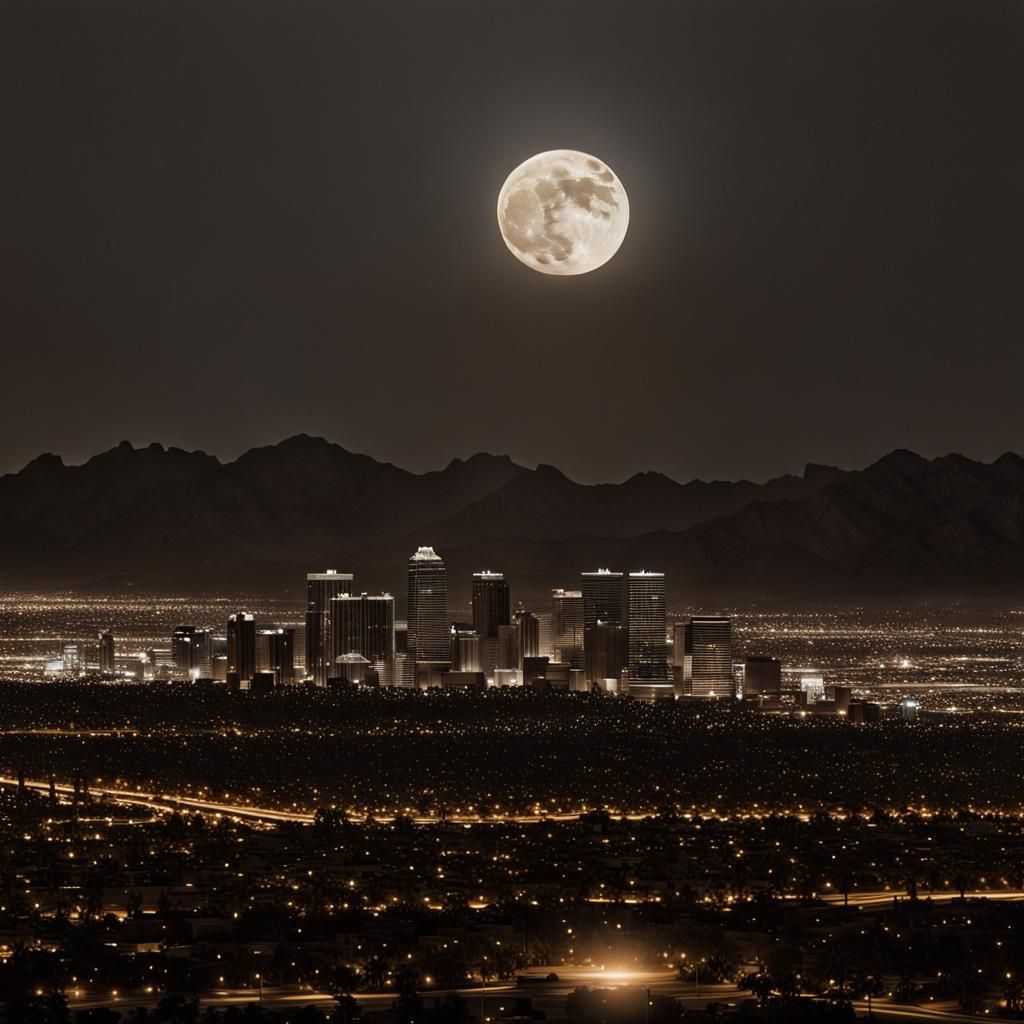 Phoenix Moonrise in Ansel Adams Style