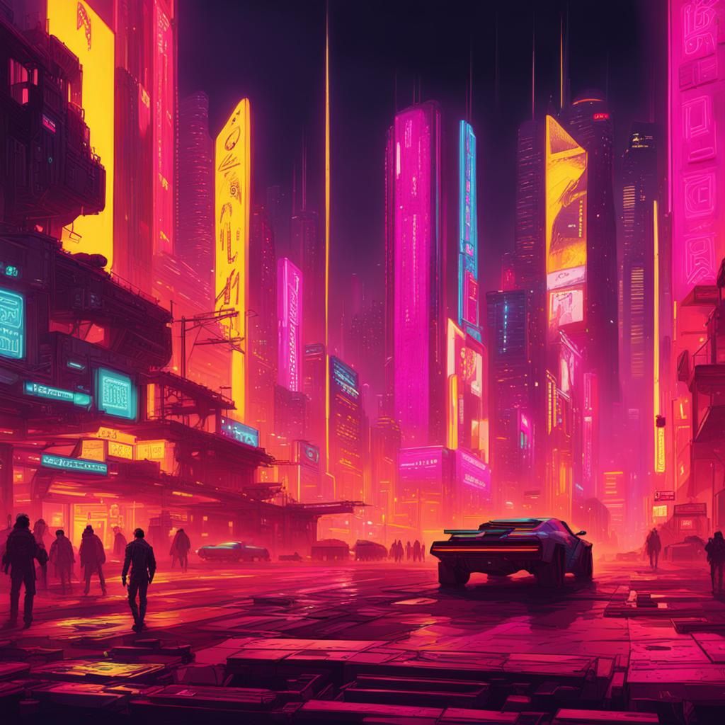 Futuristic Cyberpunk Cityscape with Neon Lights