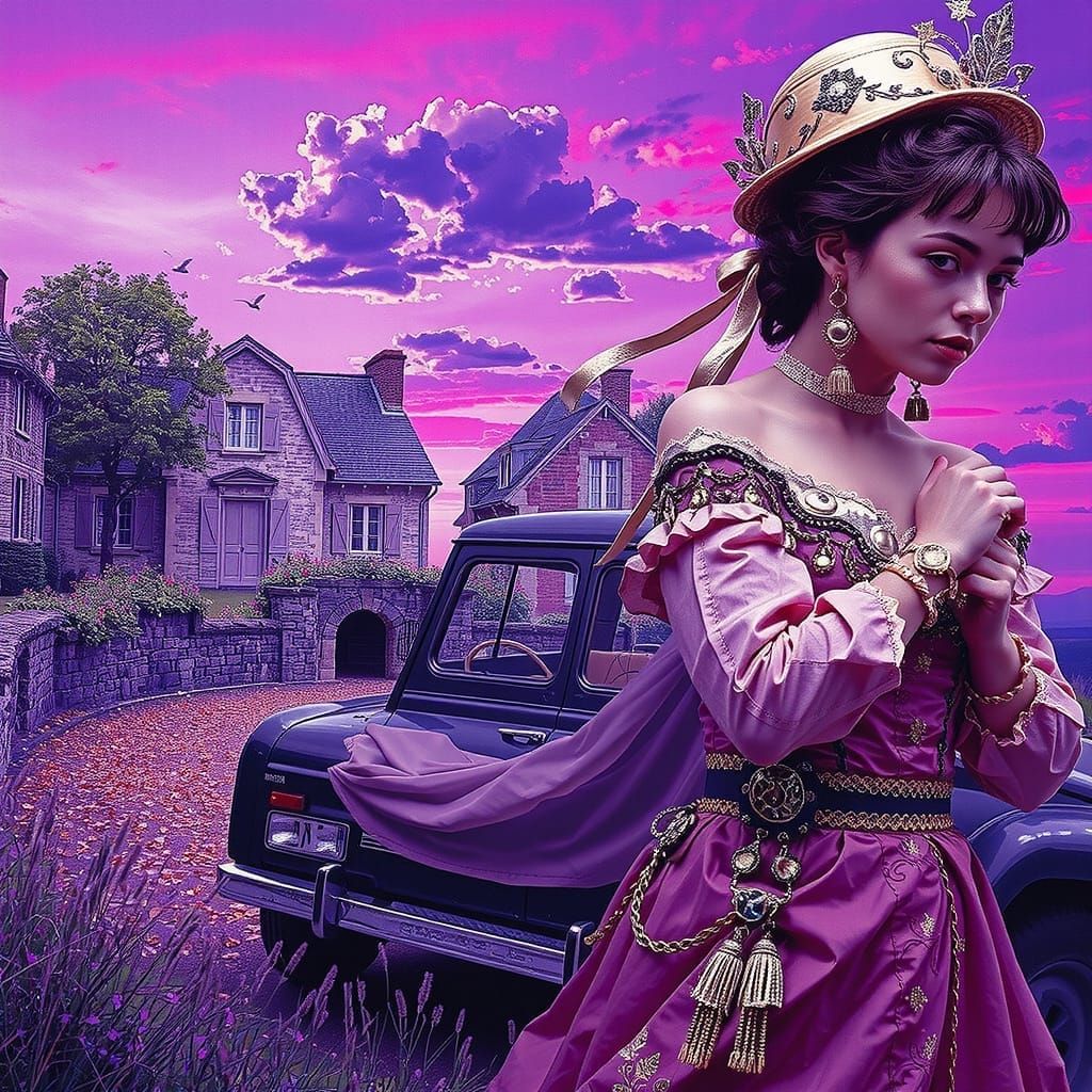 Vintage Figure in French Countryside: Hyperrealistic Art