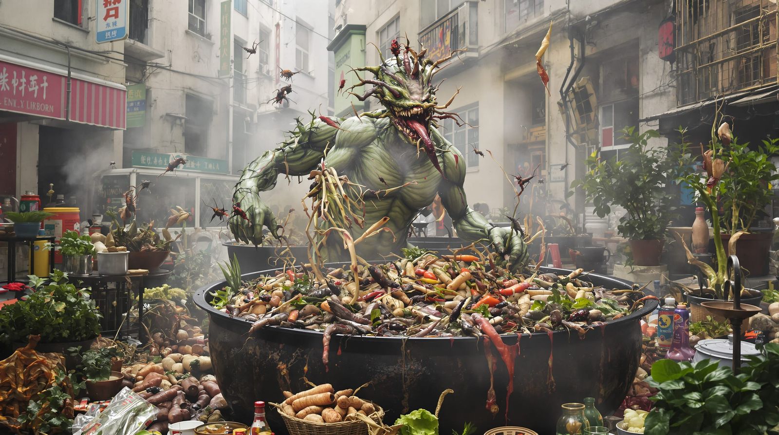 Degenerate Humanoids Cook Strange Foods in Surreal Cauldron