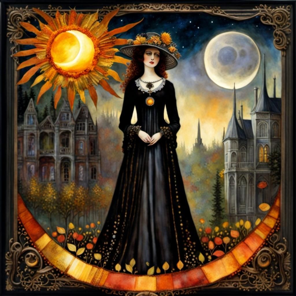 Surreal Autumn Riverside Scene in Mixed Media Collage