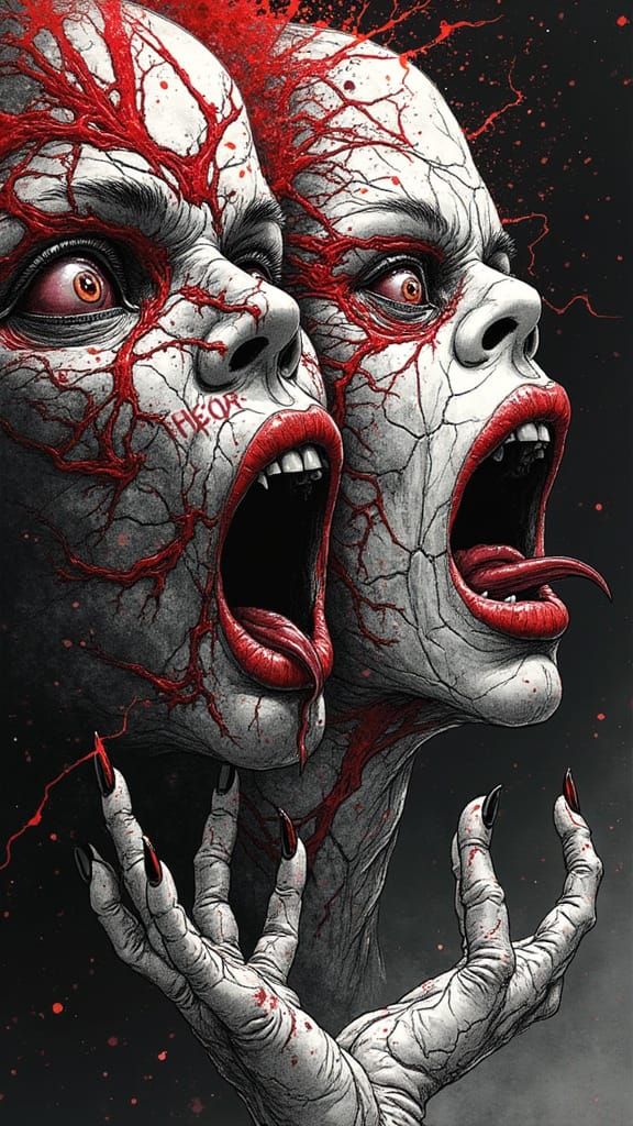 Nightmarish Fusion of Screaming Faces in Graphic Detail