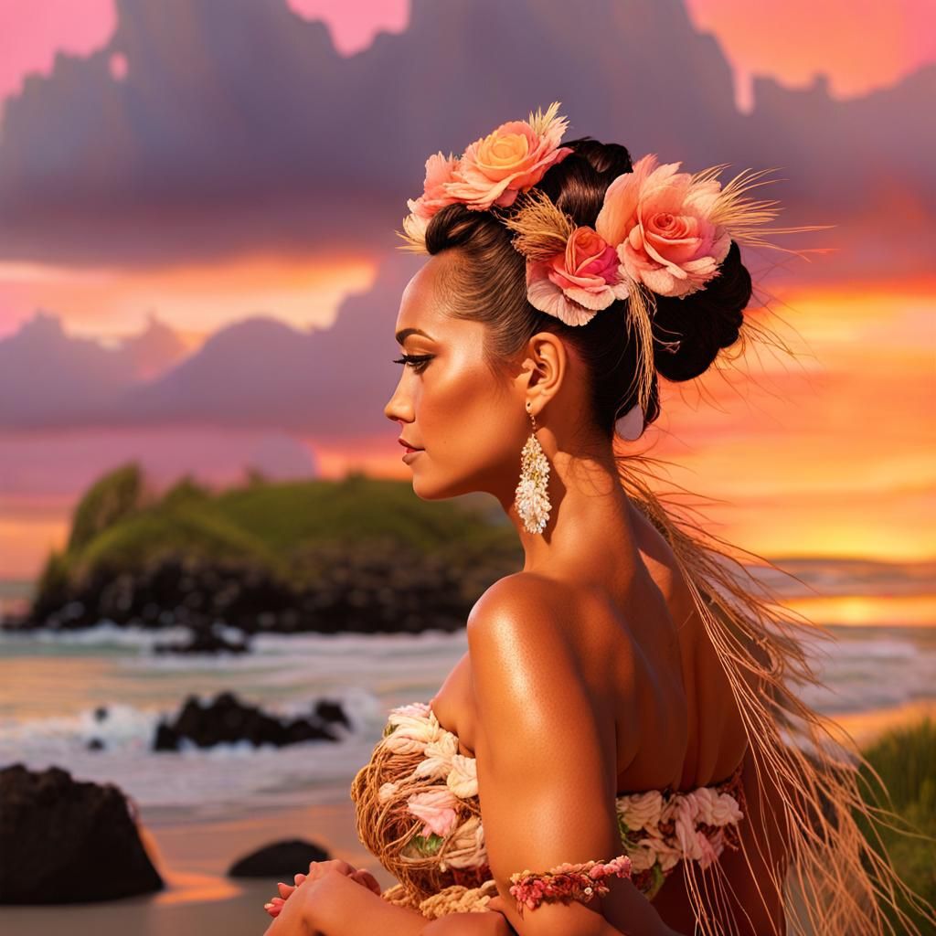 Polynesian Goddess at Sunset: Fantasy Concept Art