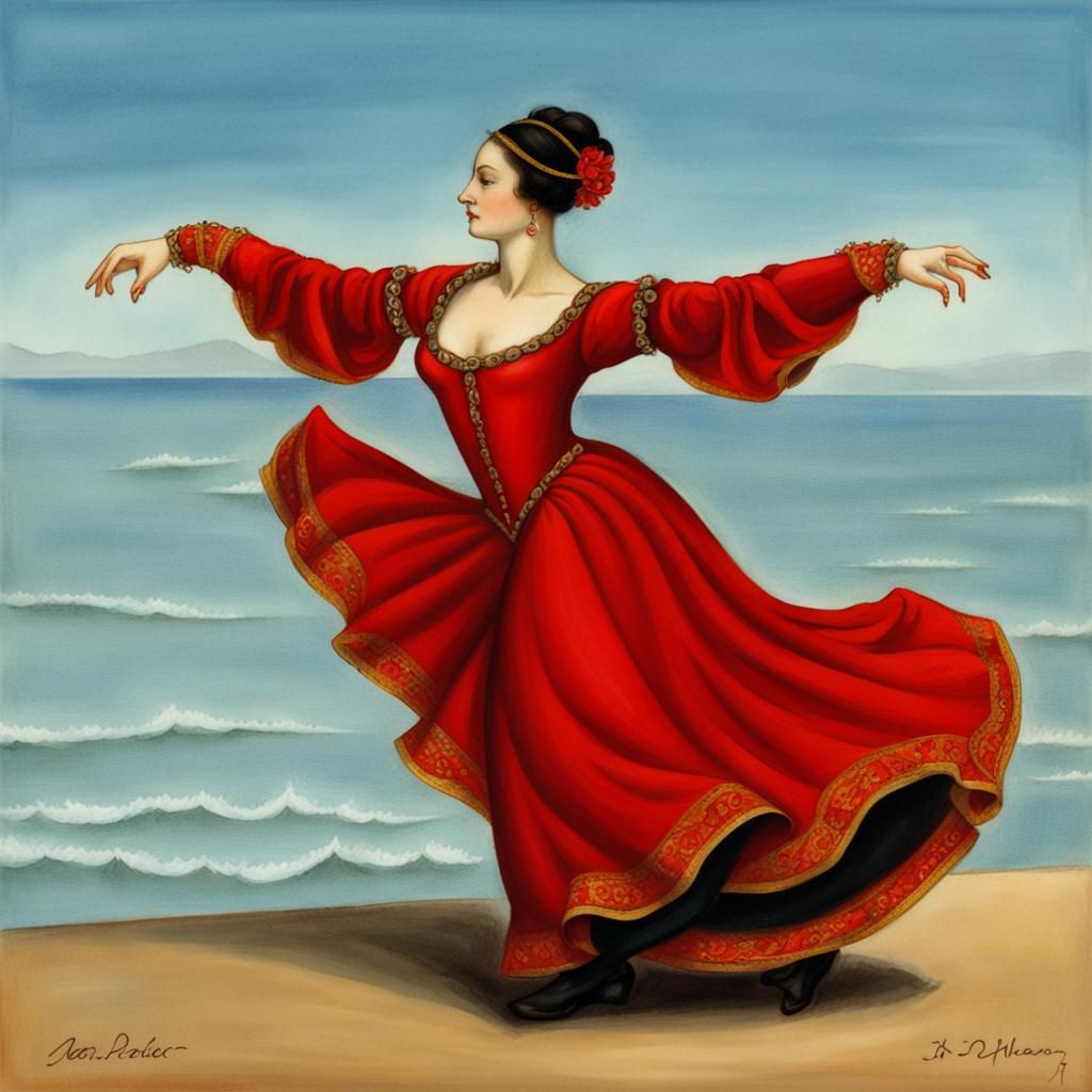 Spanish dancer, medieval miniature style