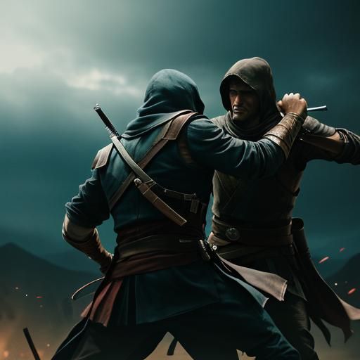 Dramatic Assassin Battle Scene in Cinematic Style