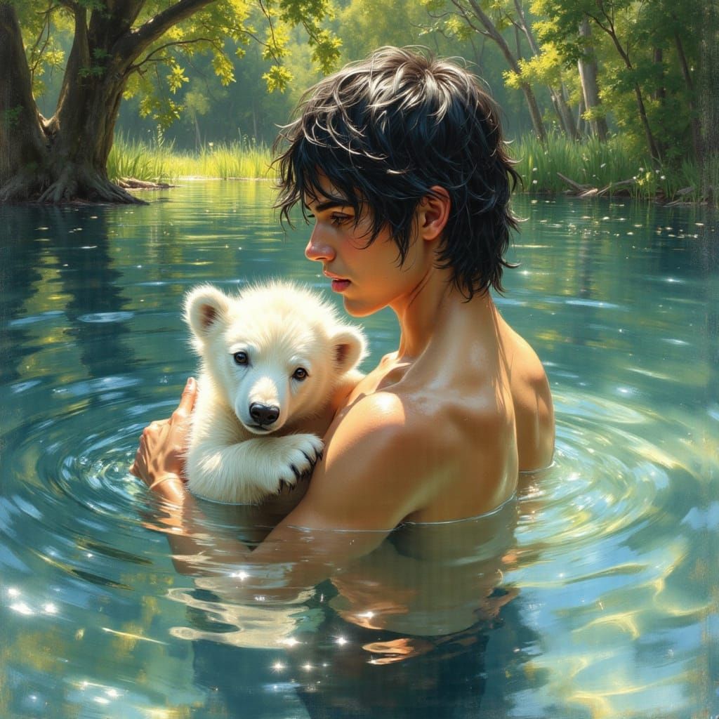 Percy held on to Byron.  It was his first time swimming with...