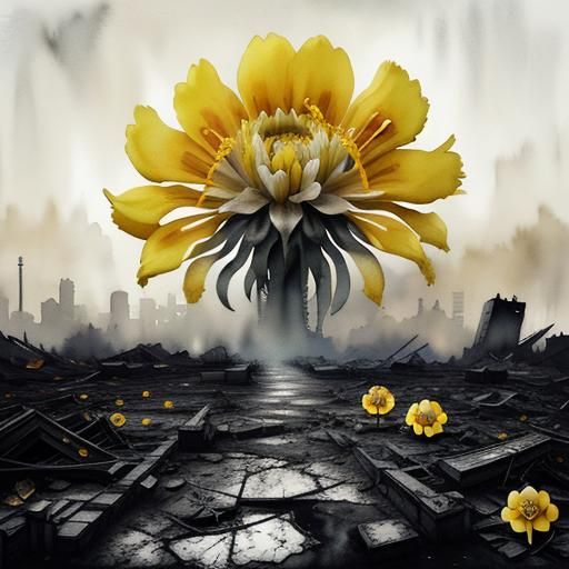 Post Apocalyptic Cityscape with a Glimmer of Hope in a Water...