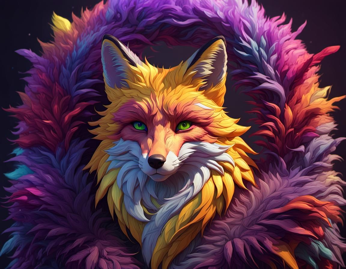 Rainbow Fox Fur in Dark Fantasy Style