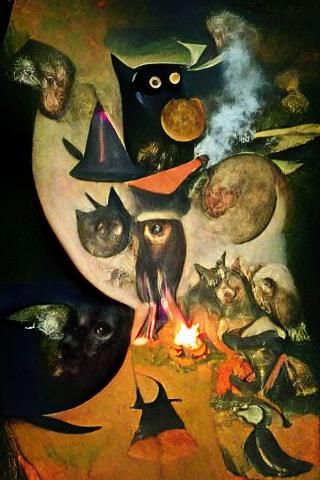 Witch Ceremony Under Full Moon in Bosch Style