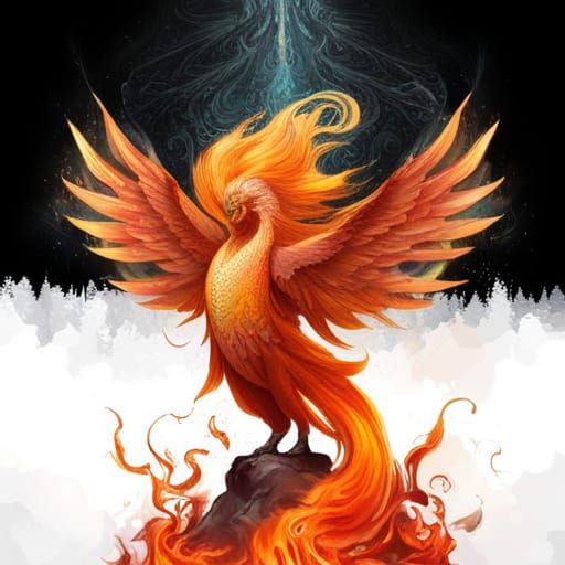 Detailed Fire Bird with Intricate Lines