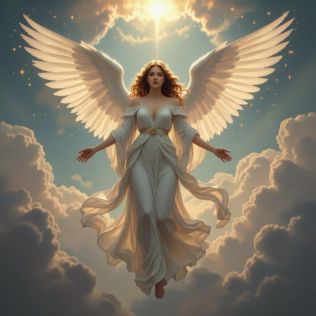 Ethereal Angel Descending from Heaven in Renaissance Style