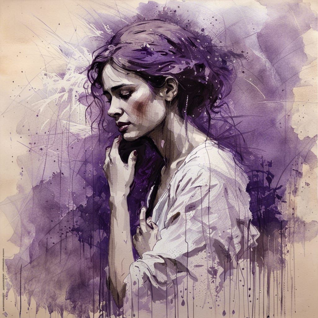 Weeping Woman Portrait in Impasto Chalk Art