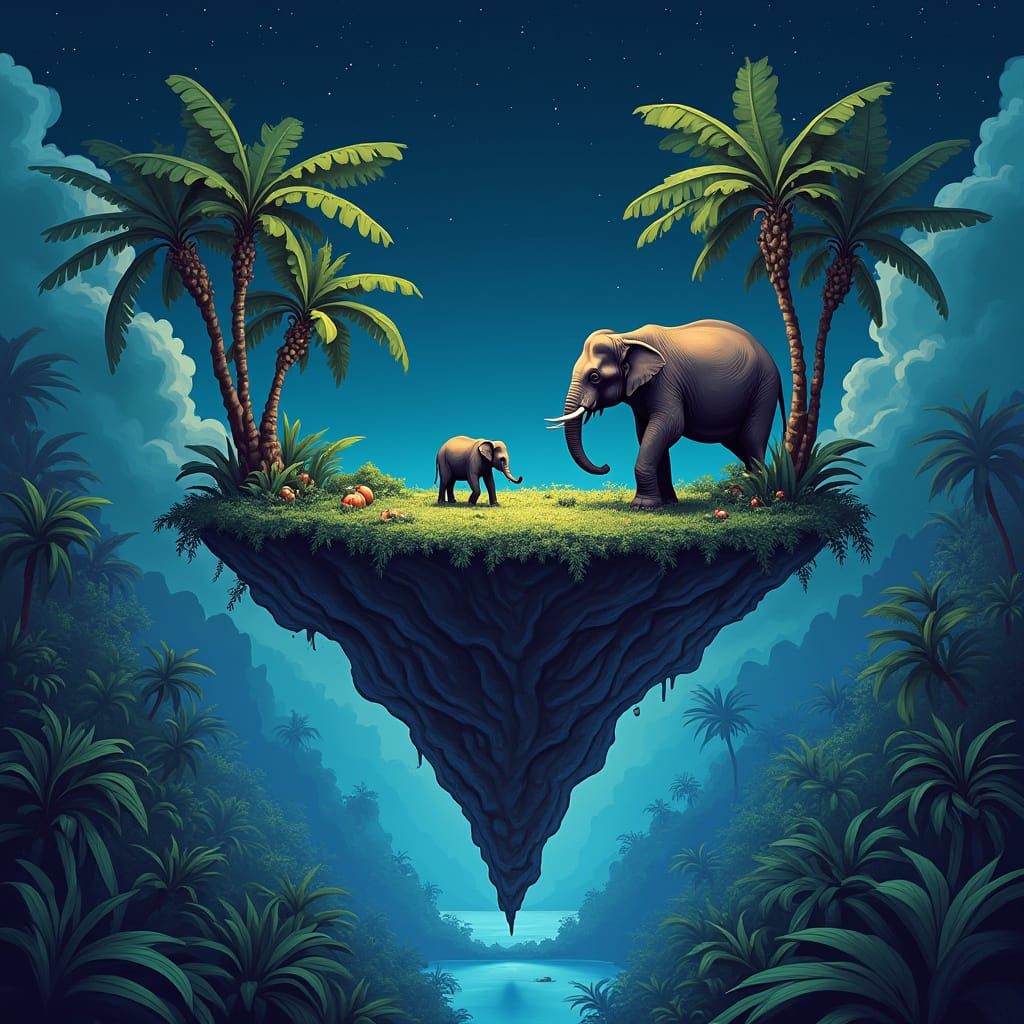 Floating Thai Jungle Island in Sci-Fi Landscape