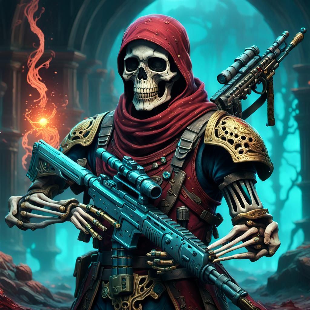 Skeleton Soldier with M16 in Dark Fantasy World