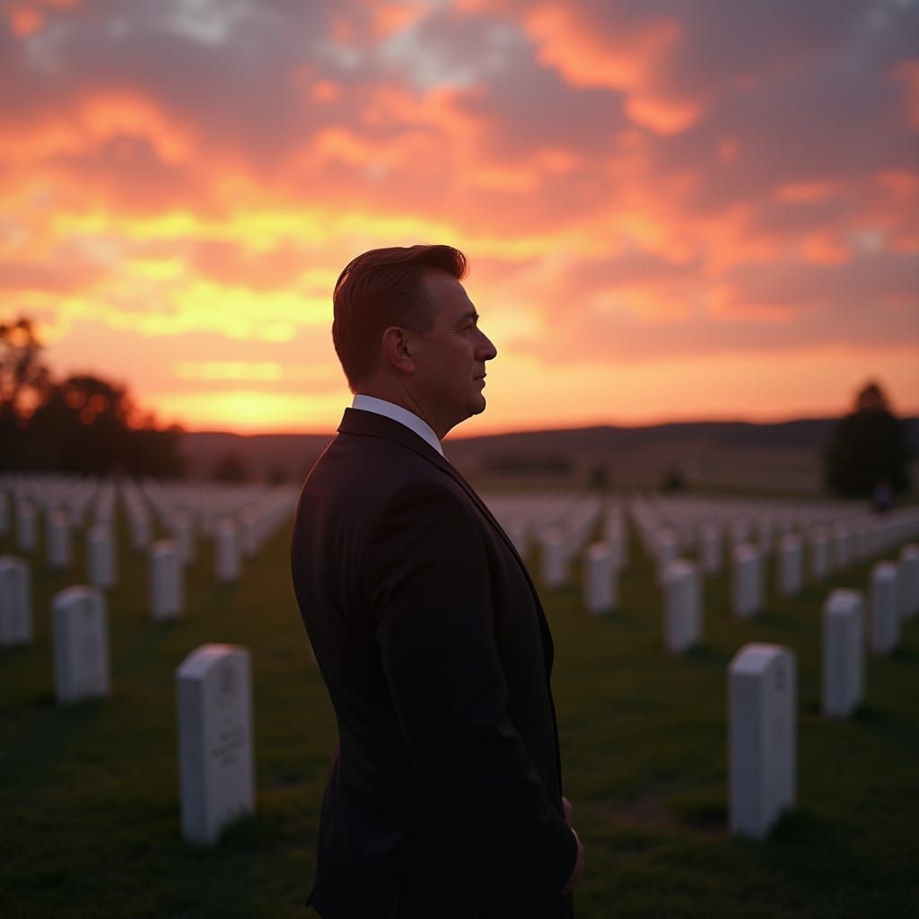 Dignified Figure in Black Hills National Cemetery at Sunset