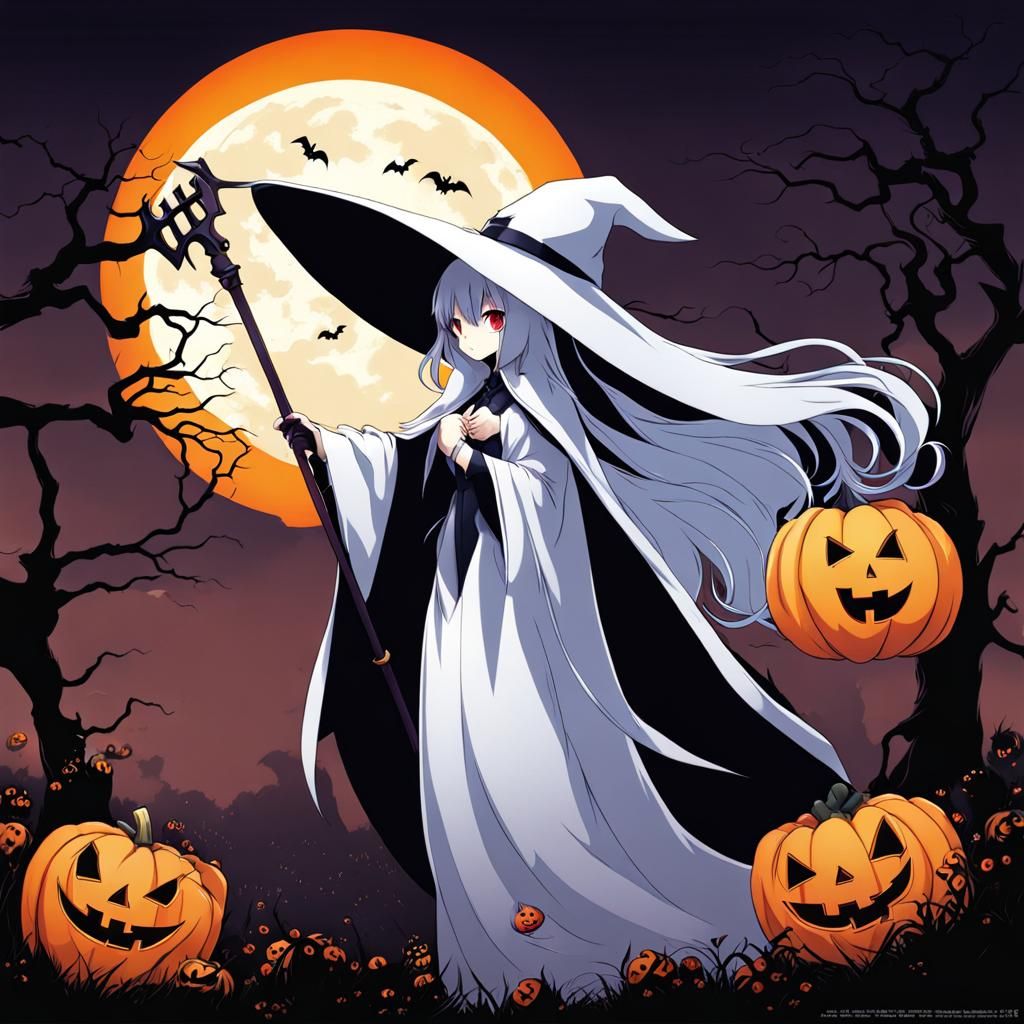 Cute Halloween Ghost in Anime Style
