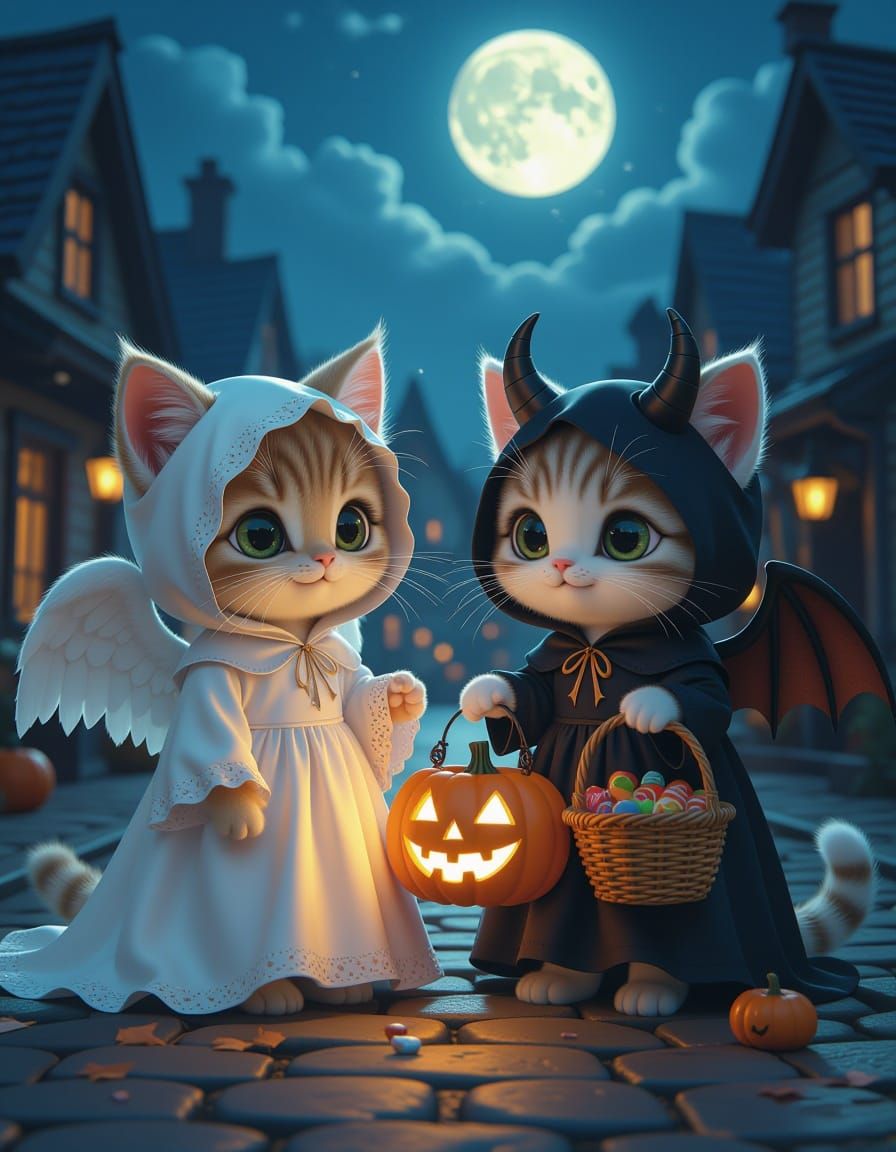 Cute Kittens in Halloween Costumes Trick-or-Treating