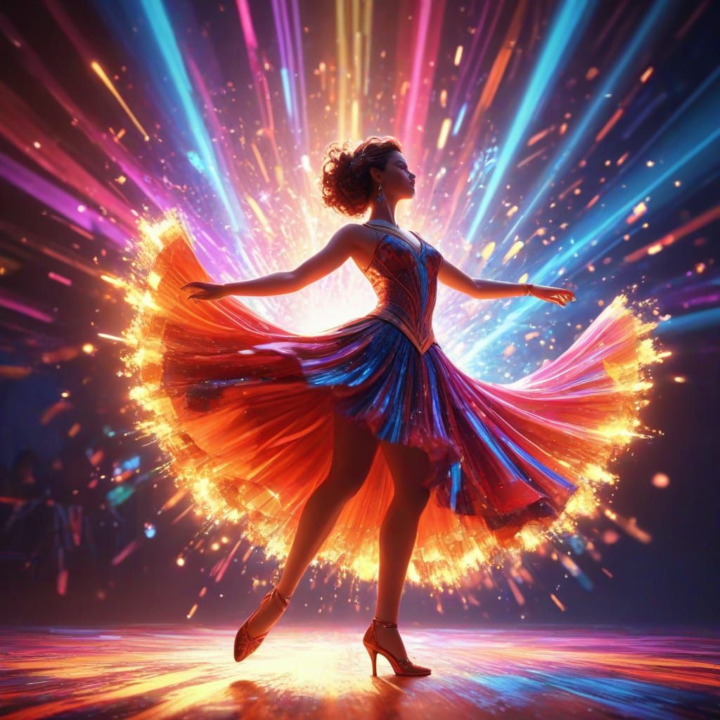 Woman Dancing in Vibrant Digital Art Style