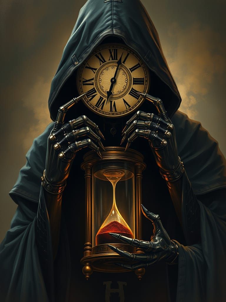 Clockwork Figure with Hourglass in Biomechanical Style