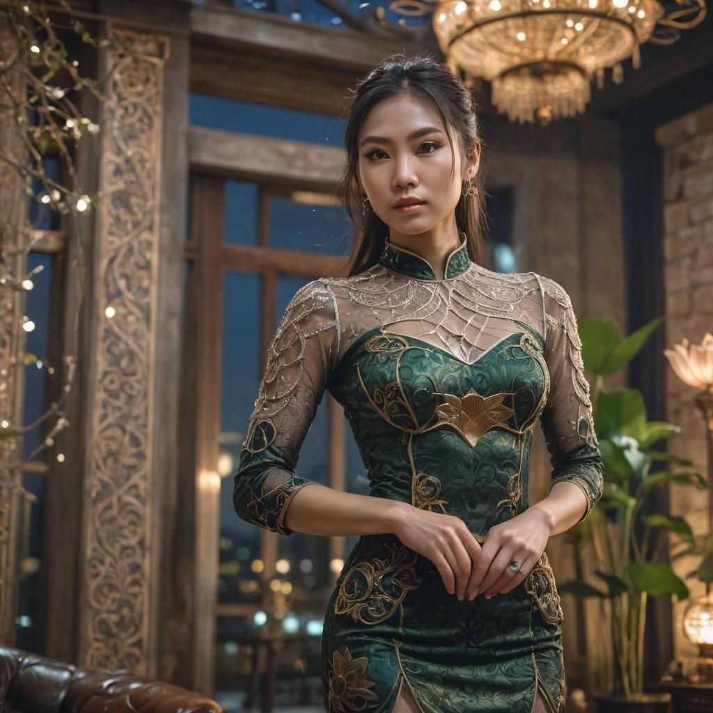 Enchanted Vietnamese Woman in Steampunk Apartment