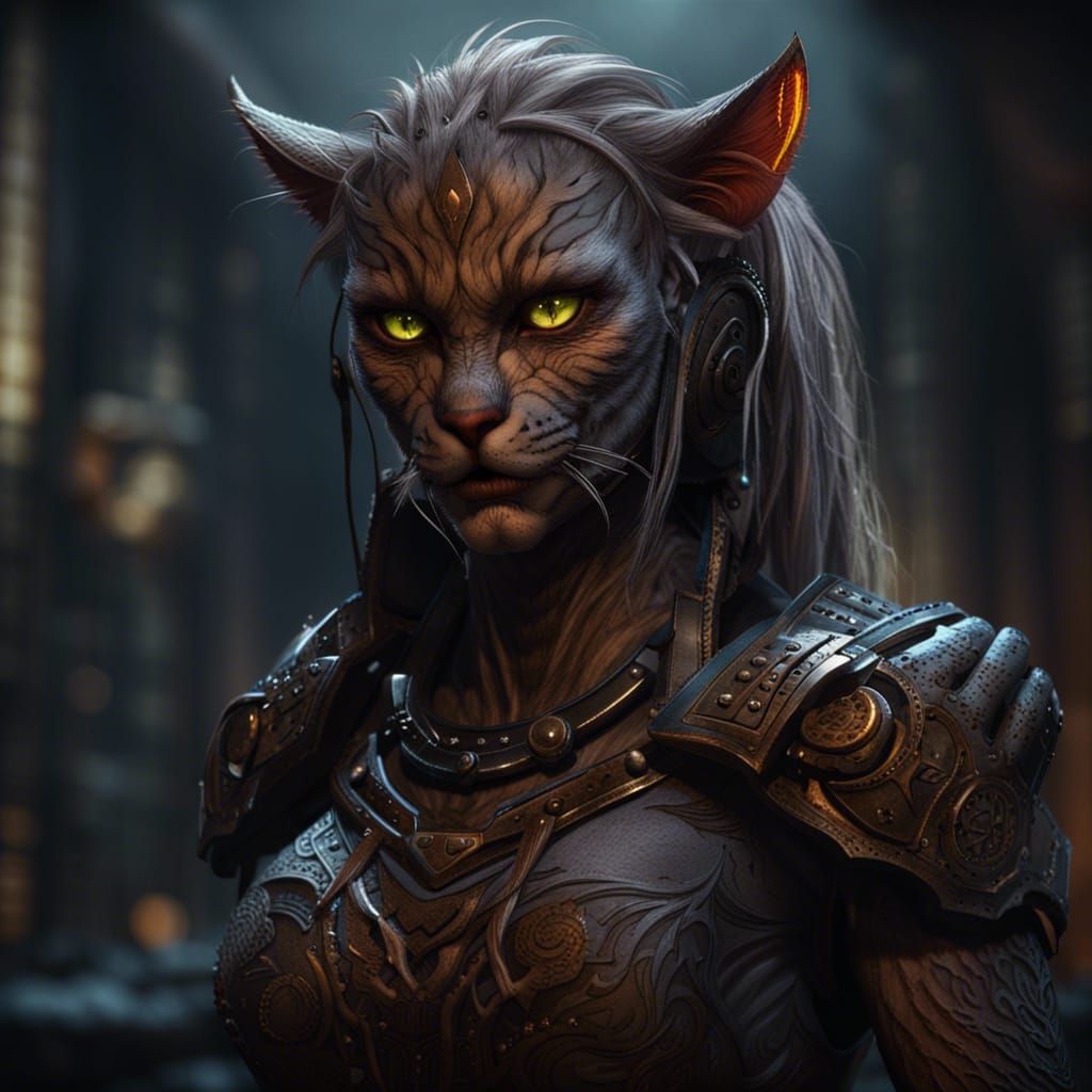 Detailed Female Werecat in Dark Fantasy Style