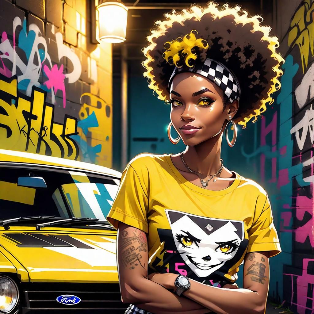 Anime-Style Portrait of Woman with Ford RS Turbo