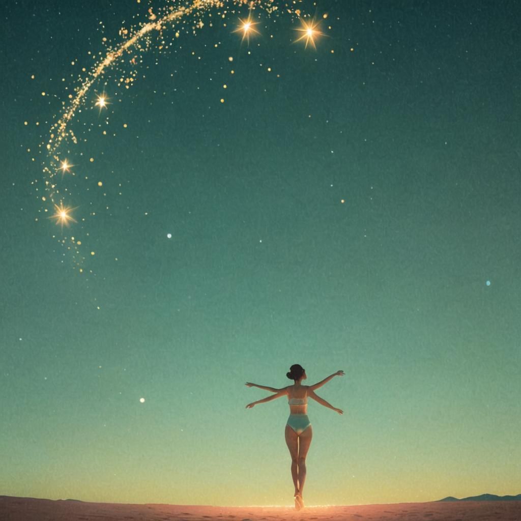 Twinkling Stars and Smiling Woman in Pastel Colors