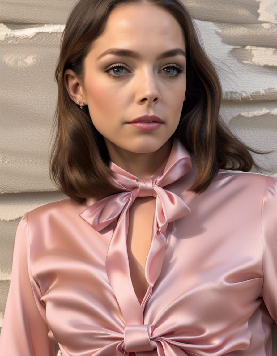 Pink Satin Bow Blouse and Black Eyeliner
