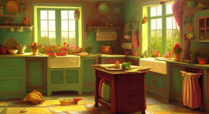 Colorful Cottage Kitchen Painting in Hudson River Style