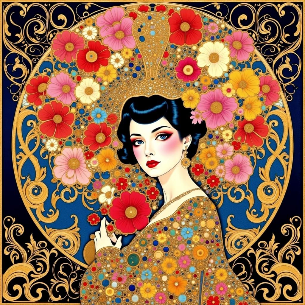 Vibrant Floral Tapestry in Art Deco Style