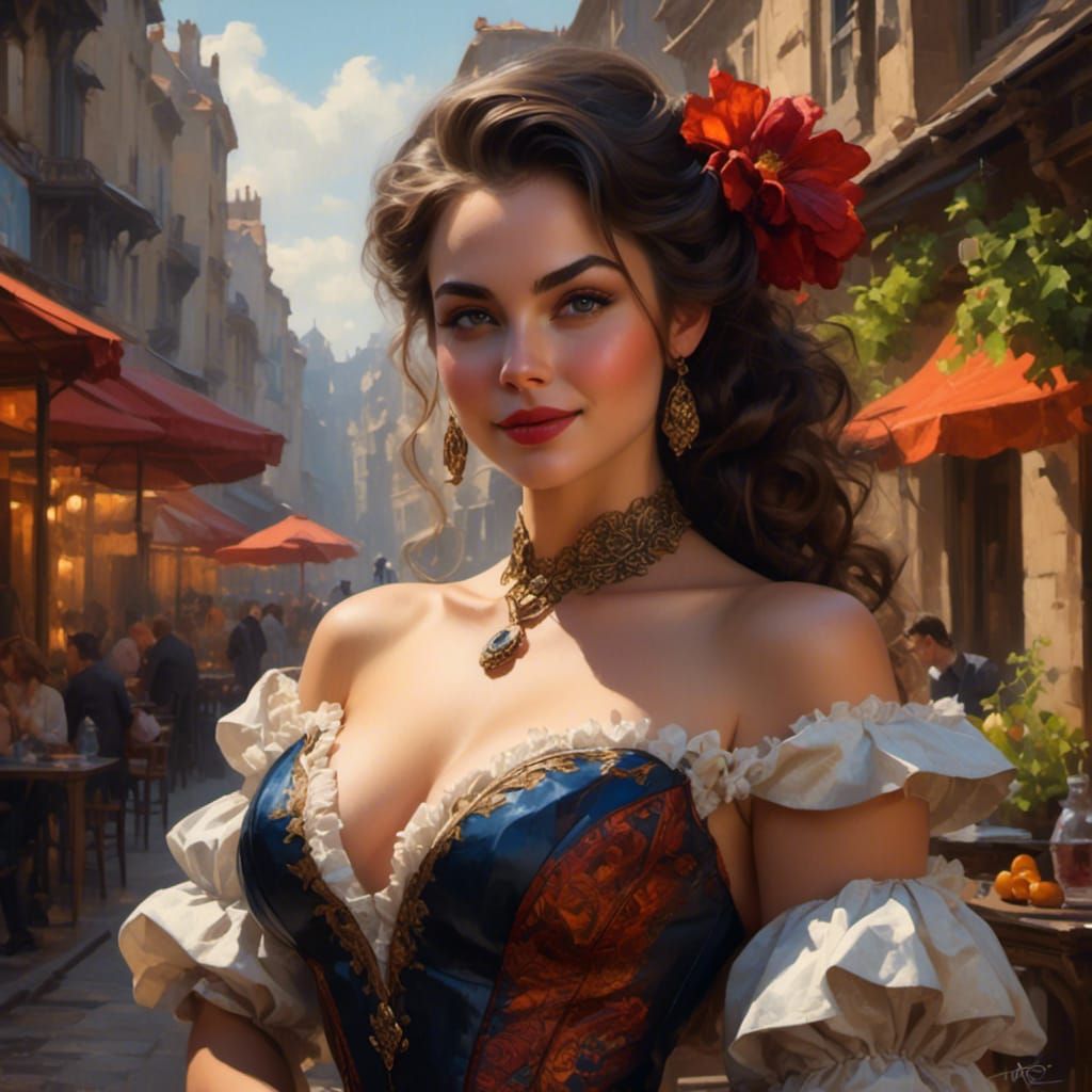 Voluptuous Woman Smiling: Detailed Fantasy Portrait