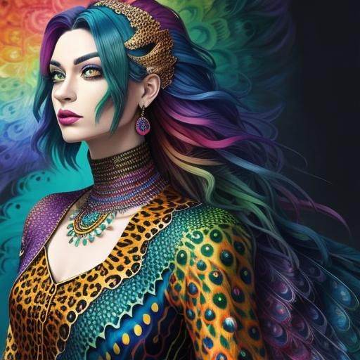 Rainbow Dragon Scale Woman: Abstract Art Portrait