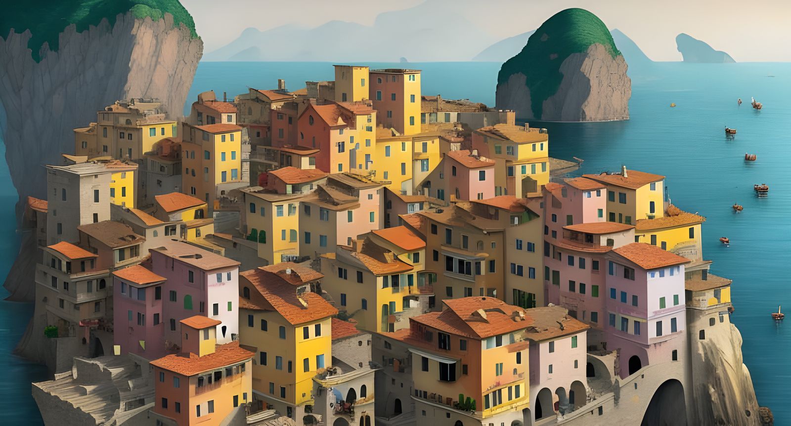 Italian Village on a Rock, Detailed Concept Art